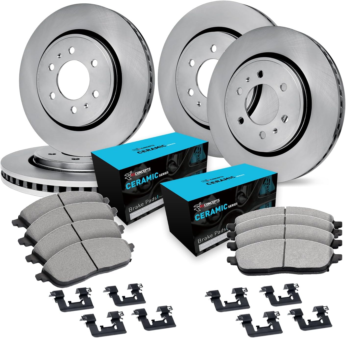 R1 Concepts Front and Rear Brake Kit Fits 2012-2020 Ford F-150| Ceramic Pads, Blank Rotors| Hardware| 13.8' Front & 13.7' Rear
