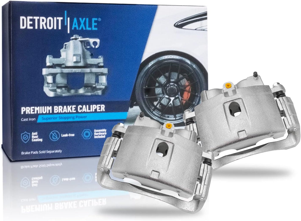 Detroit Axle - Front Brake Kit for Chevrolet GMC Express Savana Silverado Sierra 2500 3500 Drilled & Slotted Disc Brake Rotors Brake Calipers Replacement Ceramic Brakes Pads