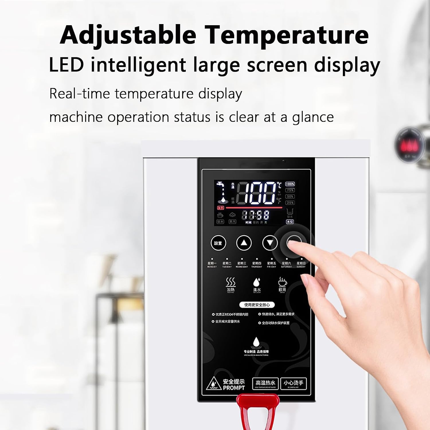 3000W Commercial Hot Water Dispenser Countertop, Energy-Saving Stainless Steel Water Boiler, 104°F-212°F for Boba Tea Office Restaurant Hotel,Black
