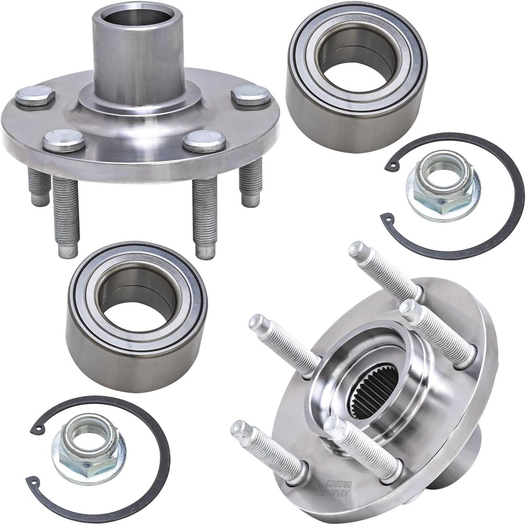 Detroit Axle - Front Brake Kit for 07-10 Lincoln MKX Ford Edge, 12.60'' inch Drilled & Slotted Disc Brake Rotors Ceramic Brake Pads Wheel Bearing Hubs 2007 2008 2009 2010 Replacement