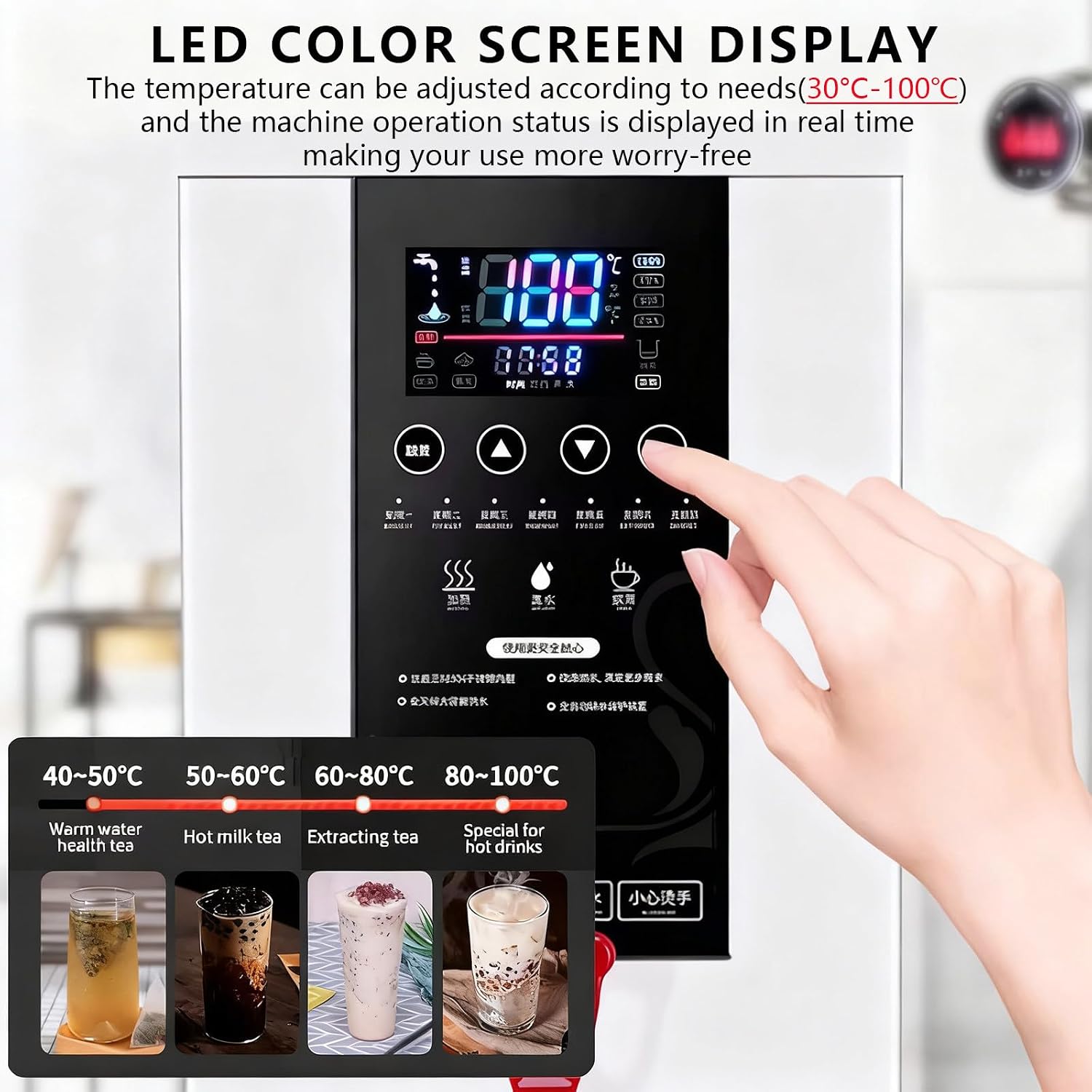Commercial Hot Water Dispense Boiler, 45L/H,Electric Countertop Heating Boiler,Adjustable Temperature 40-100°C,for Tea,Dessert Shop,Hotel (White) A