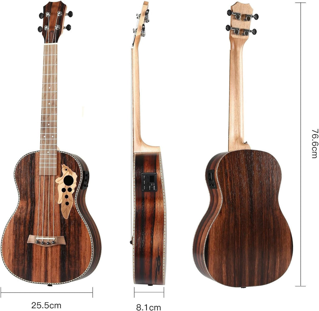 Adult Ukulele 30' All Black Wood Bass Acoustic Electric Guitar Left Hand Ukulele With Truss And EQ With Gig Bag Strap Nylon Strings(Right hand)