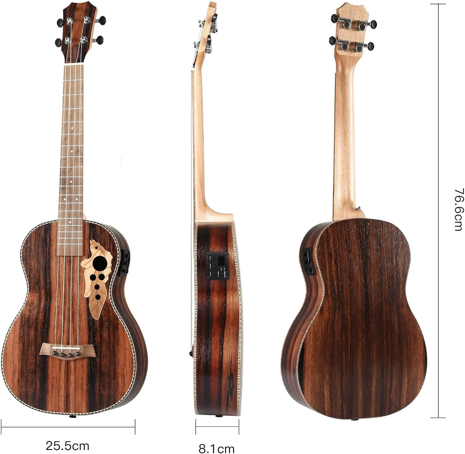 Adult Ukulele 30' All Black Wood Bass Acoustic Electric Guitar Left Hand Ukulele With Truss And EQ With Gig Bag Strap Nylon Strings(Right hand)