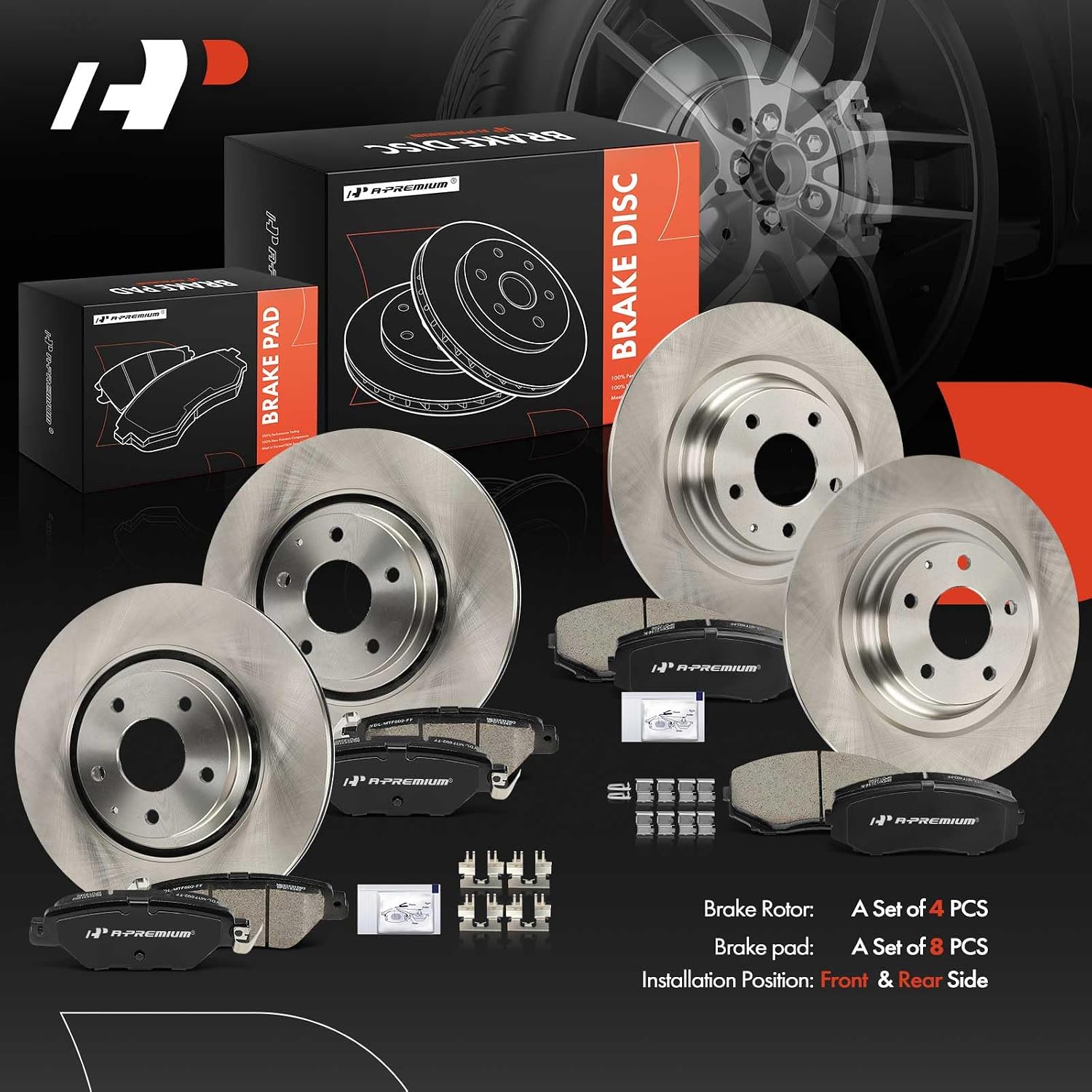 A-Premium Front Vented and Rear Solid Disc Brake Rotors + Ceramic Pads Kit Compatible with Select Mazda Models - CX9 2016-2021, 12-PC Set