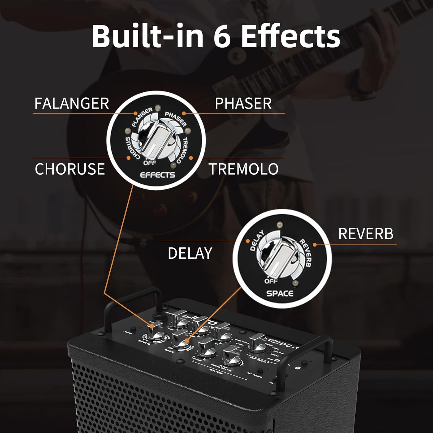 JOYO 15W Portable Guitar Amp Combo | 9 Preamp Models + Looper, Drum Machine, Modulation, Delay & Reverb | Rechargeable Battery | Digital Modeling | for Practice, Solo & Small Gigs (DC-15S)