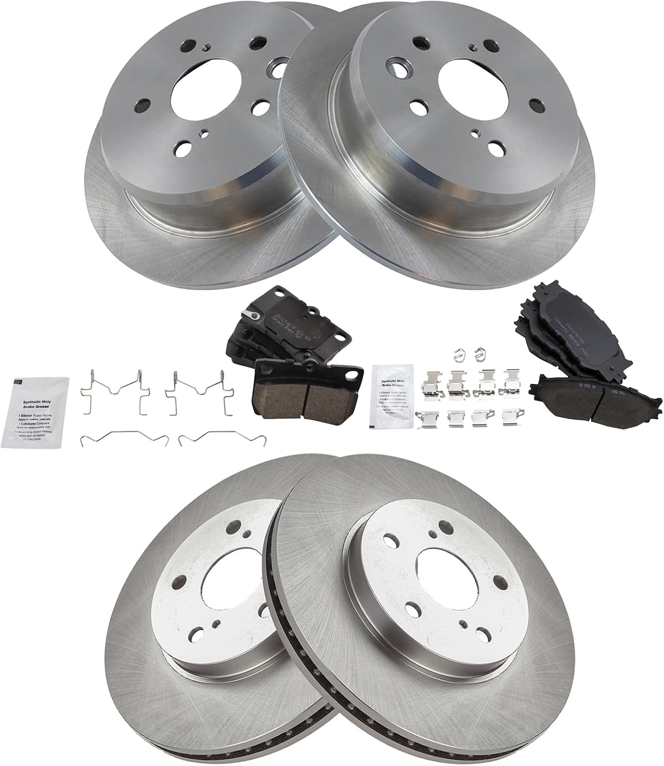 TRQ Front and Rear Ceramic Brake Pad and Rotor Set Compatible with 2006-2008 Lexus IS250