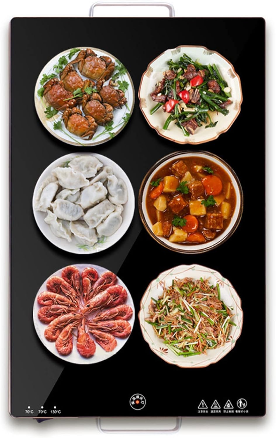 Stainless Warming Hot Plate Black Glass Top Portable Electric Food Tray Dish Warmer Warming Tray W/Cool-Touch Handles,Keep Food Warm for Restaurant,Parties,Buffet Serving