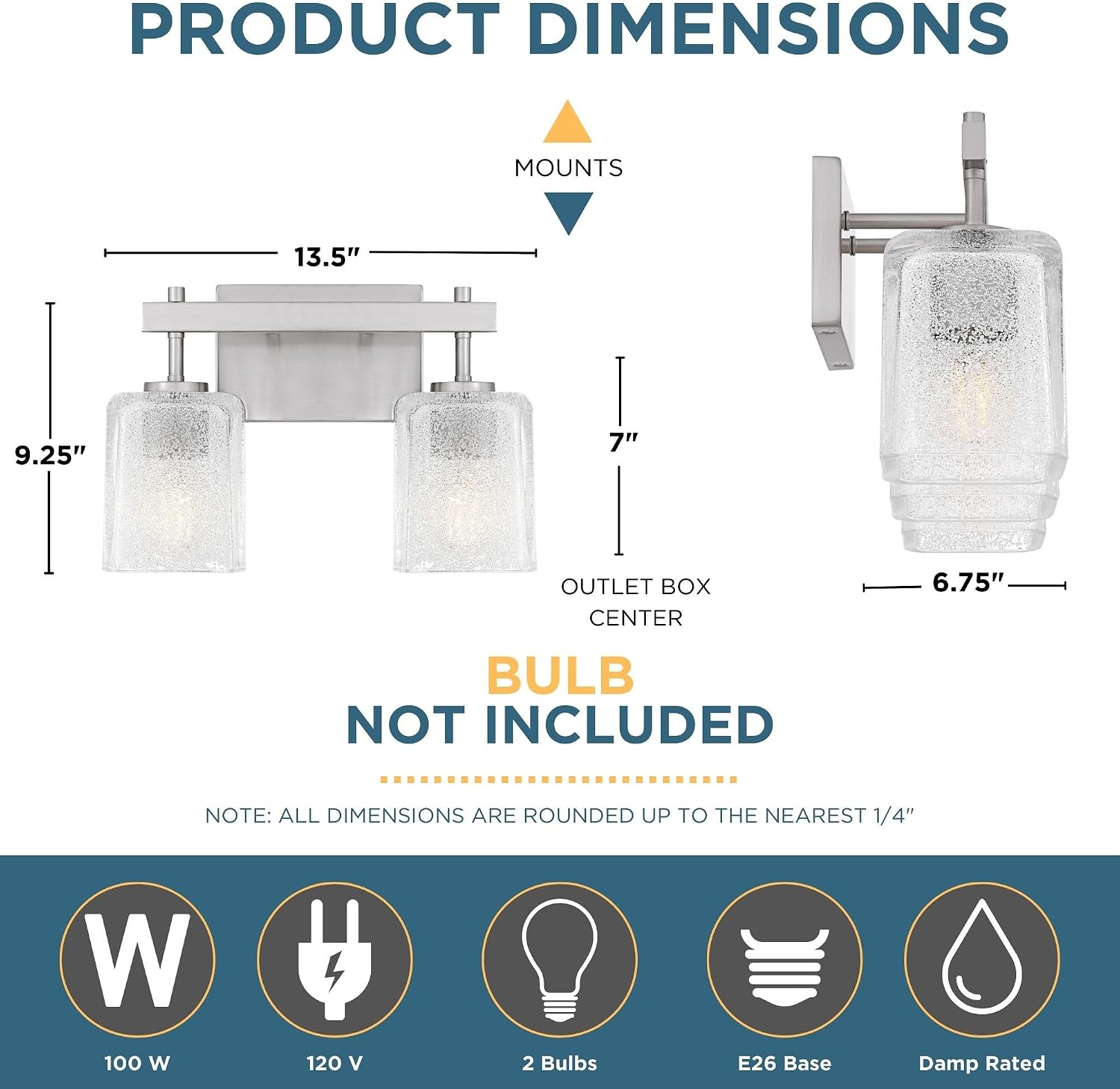 Quoizel Brenthouse Bath Vanity Light, 13.5 Inch 2-Light Bathroom Fixture, Brushed Nickel Modern Industrial Light, 100W Max, for Bathroom, Bedroom or Kitchen