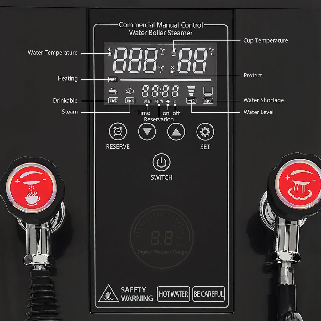 Commercial Hot Water Dispenser Countertop, 12L(3.2Gal) Full-Automatic Steam Boiling Water Frothing Machine w/LCD Display Timing for Espresso Coffee Tea Shop Heat Drink Milk Bubble Boil Water (Black)
