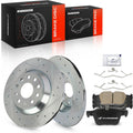 A-Premium 11.81 inch (300mm) Rear Drilled and Slotted Disc Brake Rotors + Ceramic Pads Kit Compatible with Select Volkswagen and Audi Models - Jetta 2019-2023, Golf, Tiguan, Q3, TT Quattro, 6-PC Set