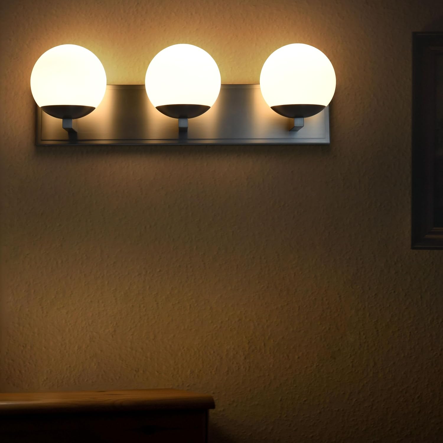 Bathroom Vanity Light Fixtures, 3-Light Globe Bathroom Lighting Fixtures Over Mirror, Modern Wall Lights for Living Room, Long Backplate, Standard E26 Base, Brushed Nickel