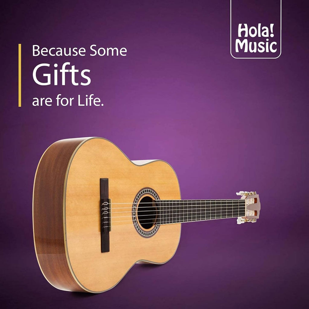 Classical Guitar 4/4, Full Size 39 Inch Wooden Guitar with Soft Nylon Strings by Hola! Music, Natural Gloss Finish - FREE Padded Gig Bag Included