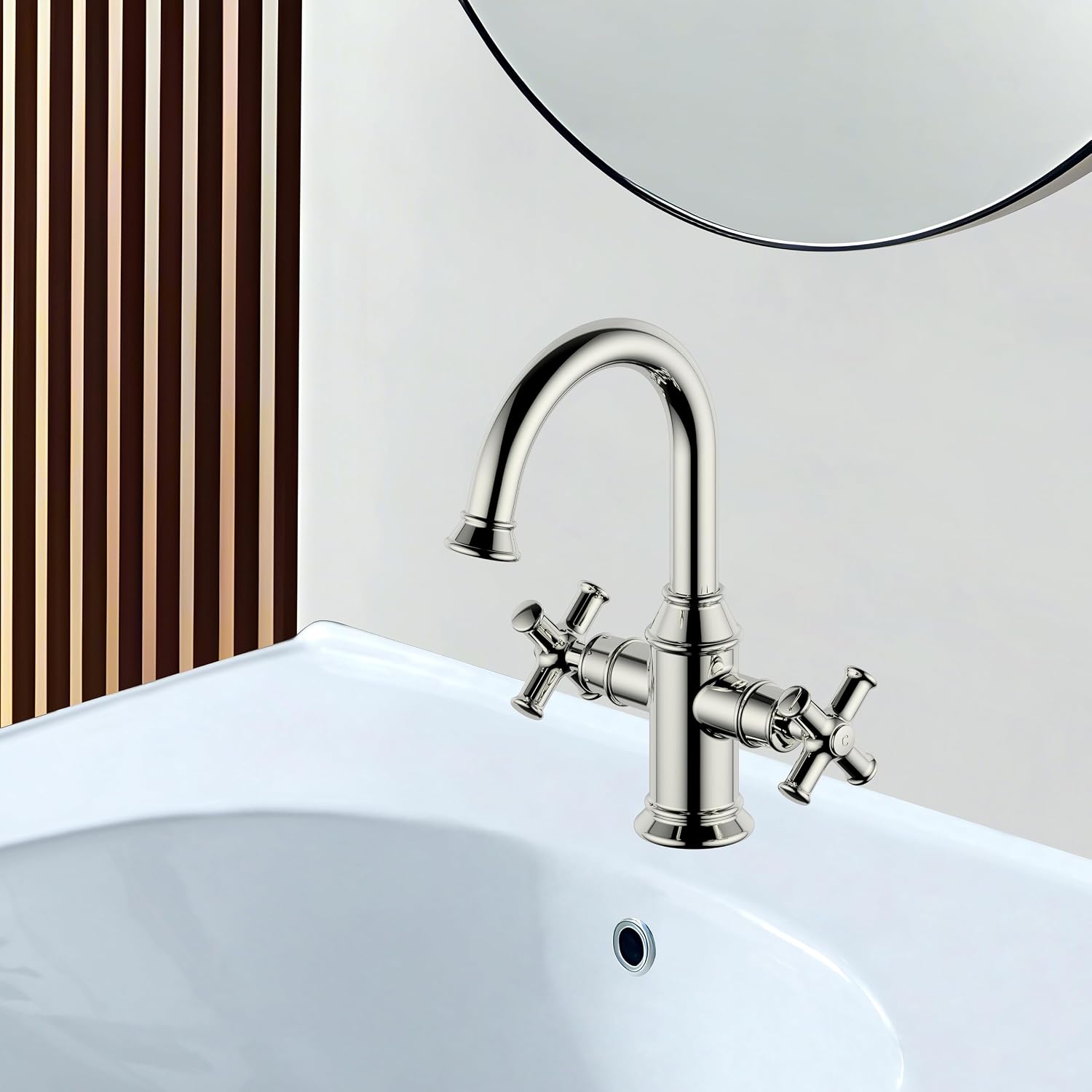 2 Handle Bathroom Sink Faucet, Single Hole Vanity Bathroom Lavatory Faucet,Swivel 360 Degree Spout,with Water Supply Line,Polished Nickel,BTF-2018-PN