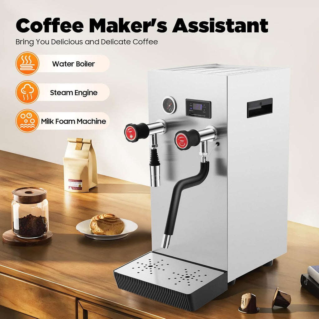 Commercial Milk Frother, 2500W Electric Hot Water Boiler and Milk Steamer Machine for Latte, Tea, and Coffee, Multi-functional Kitchen Appliance for Baristas, Home, Offices, and Family Use