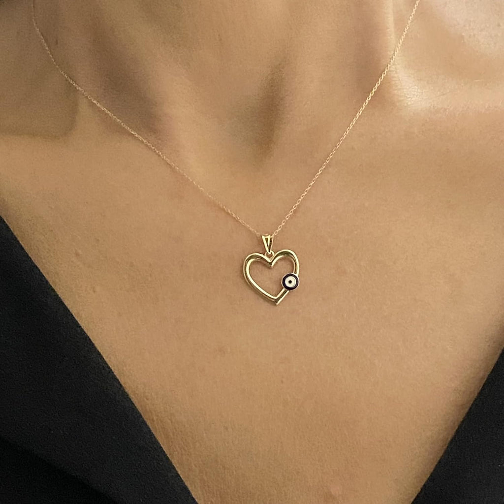 14K Real Solid Gold Heart Necklace for Women, Open Heart Dainty Charm Pendant, Christmas Birthday Gift for her mom girls, Handmade Jewelry