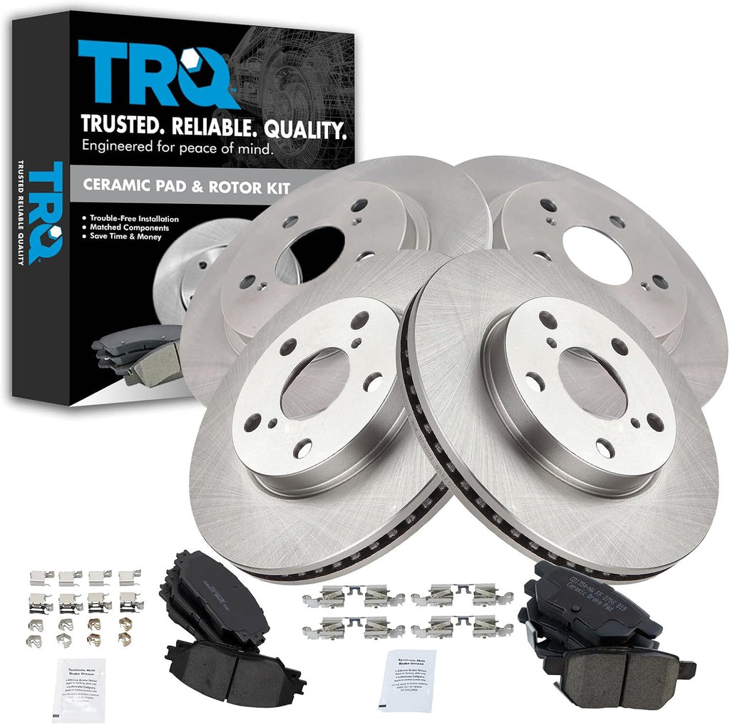 TRQ Front and Rear Ceramic Brake Pad and Rotor Set Compatible with 2008-2015 Scion xB