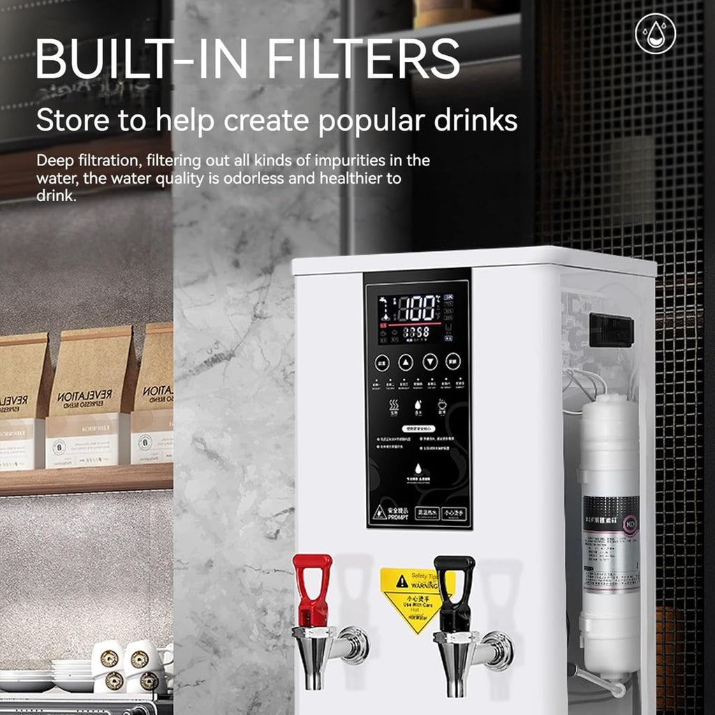 Water Boiler Eletric Commercial Hot Water Dispenser Countertop with Filter Automatic 50L 2500W Rapid Heating (White)
