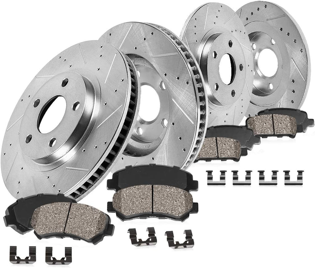 Callahan Brake Parts Front and Rear Brake Kit For Lincoln MKX 2016-18 - Drilled & Slotted Disc Rotors with Ceramic Brake Pads + Hardware, EBYK028830