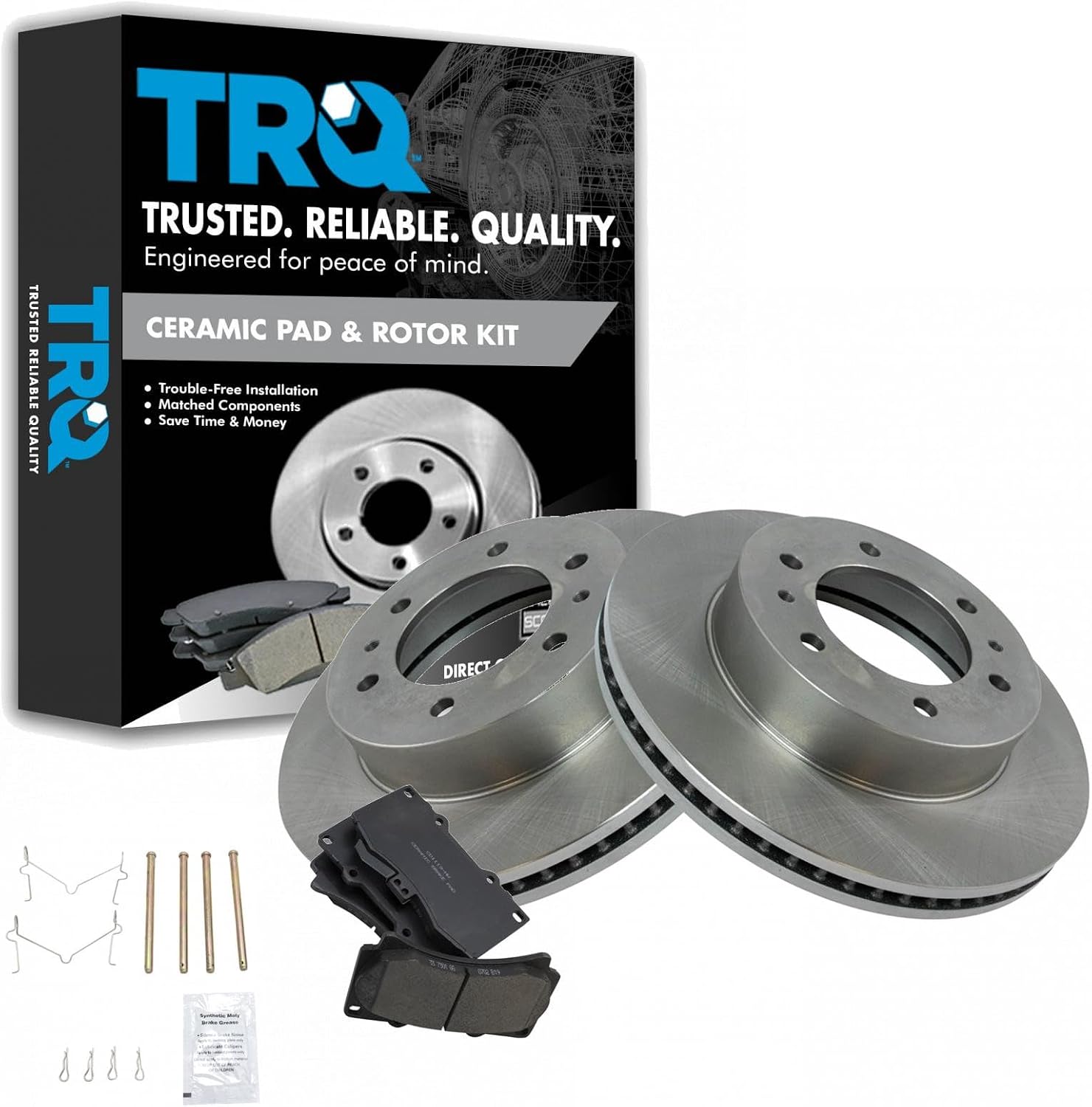 TRQ Front Brake Pad and Rotor Set Ceramic Vented Rotors Compatible with 2006-2010 Hummer H3 2009-2010 H3T