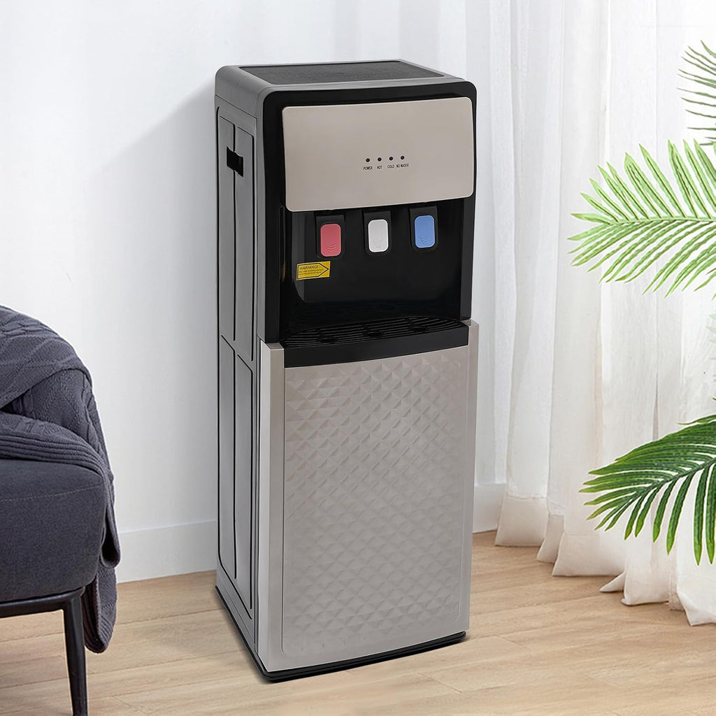LYNICESHOP Bottom Loading Water Dispenser, Water Dispenser Bottom Loading Water Cooler for 5 Gal Bottles w/Indicator Lights, Hot & Cold Standing Water Dispenser for Home, Office (Silver Grey)