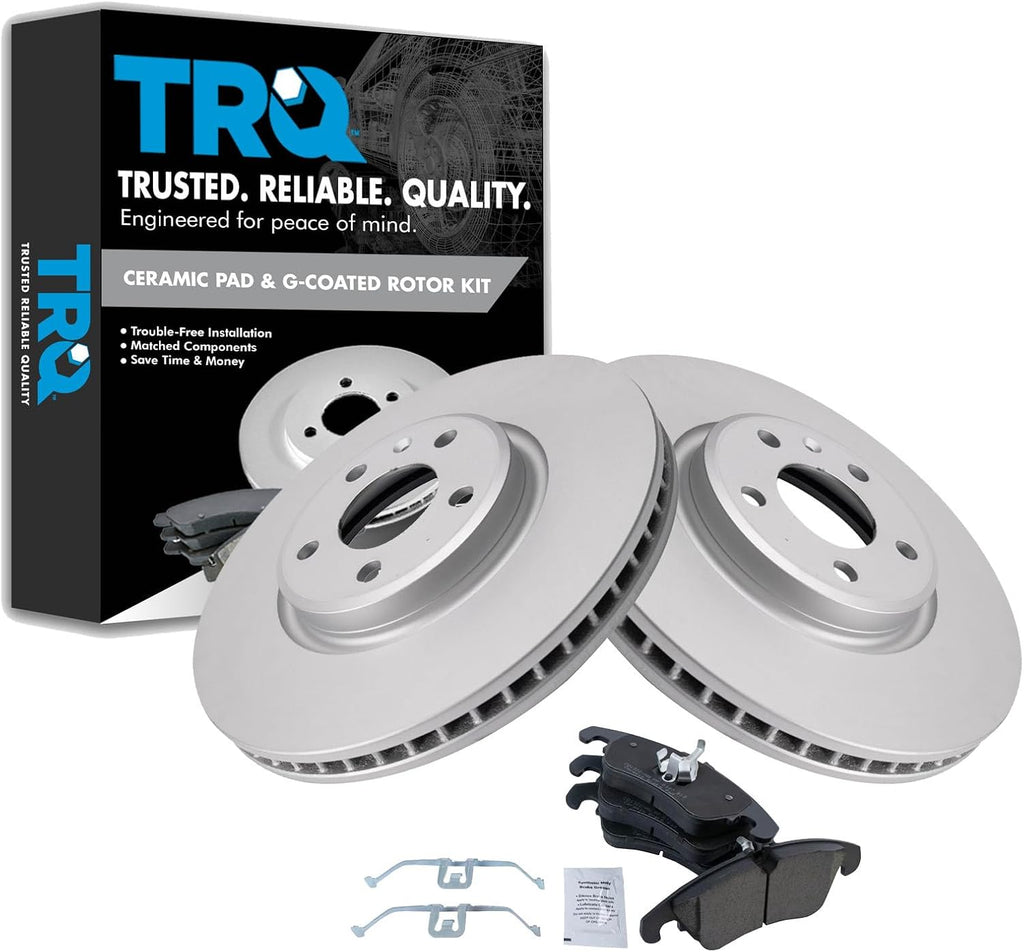 TRQ Front Brake Pad and Rotor Set Ceramic Coated Vented Rotors Compatible with 2009-2012 Q5 2011-2016 A4 2012-2017 A5 2013-2016 Allroad 2012-2015 A6 2014-2015 A7 Quattro