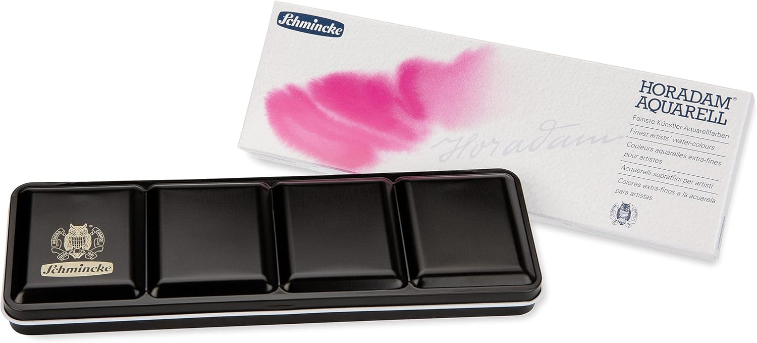 Schmincke - HORADAM AQUARELL color box with 24 finest watercolors, 74424097, black metal box, painting set, premium watercolors, 24 x 1/2 pans