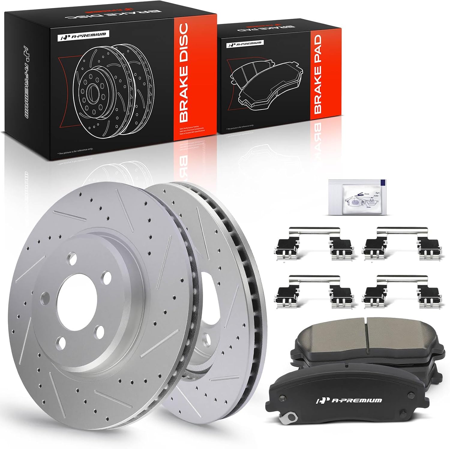 A-Premium 12.6 in (320 mm) Front Drilled and Slotted Disc Brake Rotors + Ceramic Pads Kit Compatible with Select Chrysler and Dodge Models - 300, Challenger, Charger, Magnum, 6-PC Set