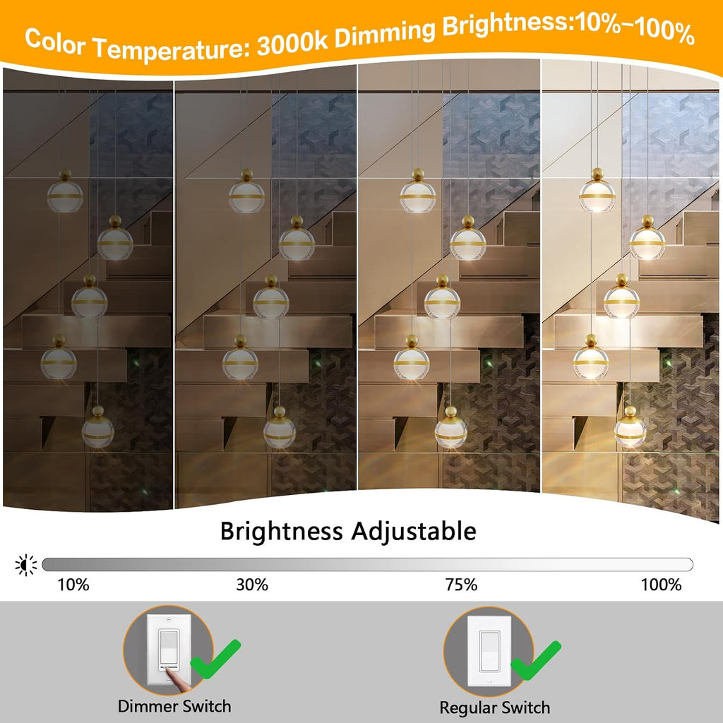 5-Light Gold Chandelier, 32W Modern LED Chandeliers, Adjustable Globe Hanging Ceiling Light Chandelier for Living Room Dining Room Foyer Staircase Entryway