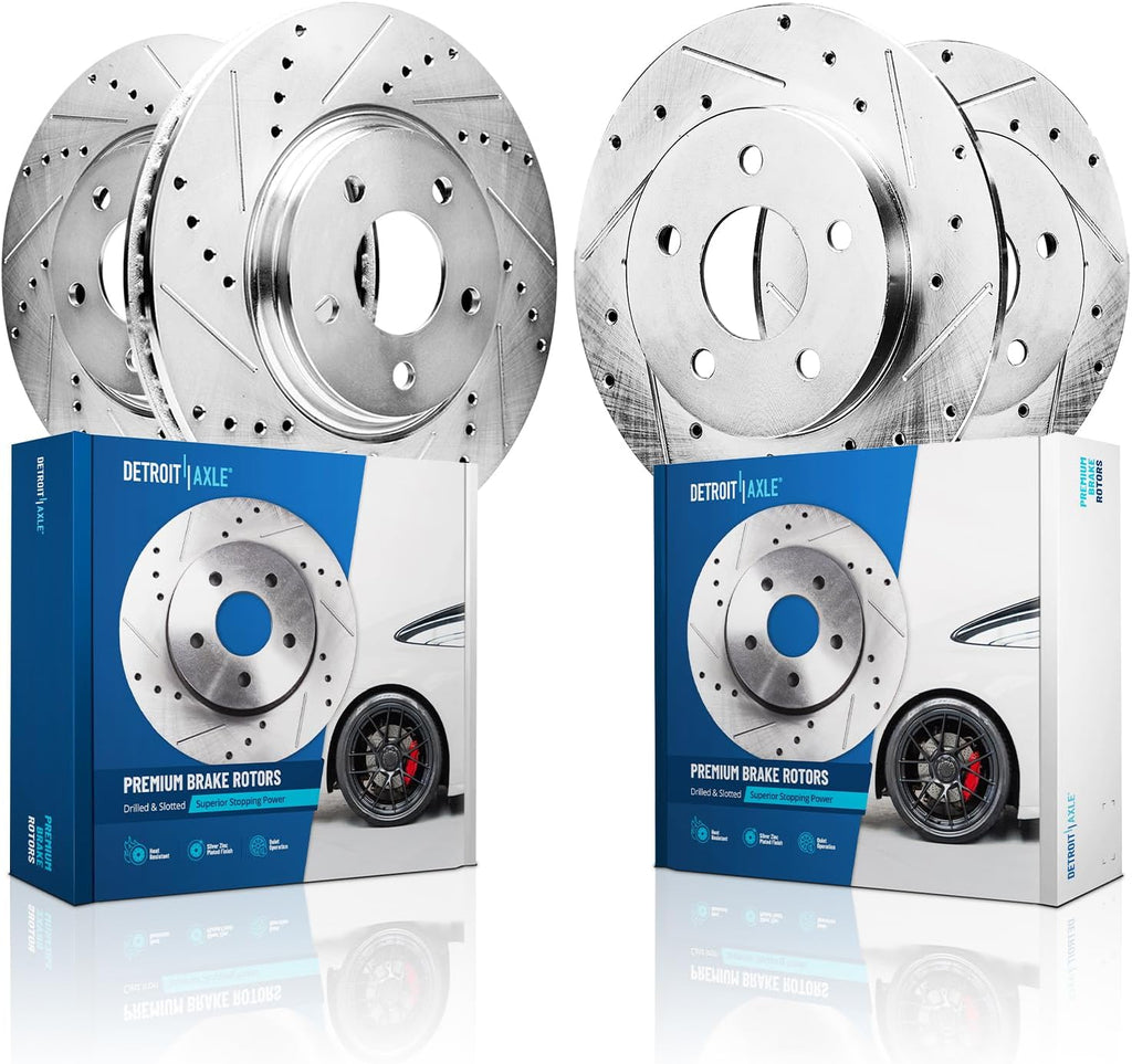 Detroit Axle - Brake Rotors for 2014-2019 Mercedes-Benz CLA250, 2015-2020 GLA250 [with Sport Package], 12.60' Front and 11.61' Rear Drilled Slotted Disc Replacement