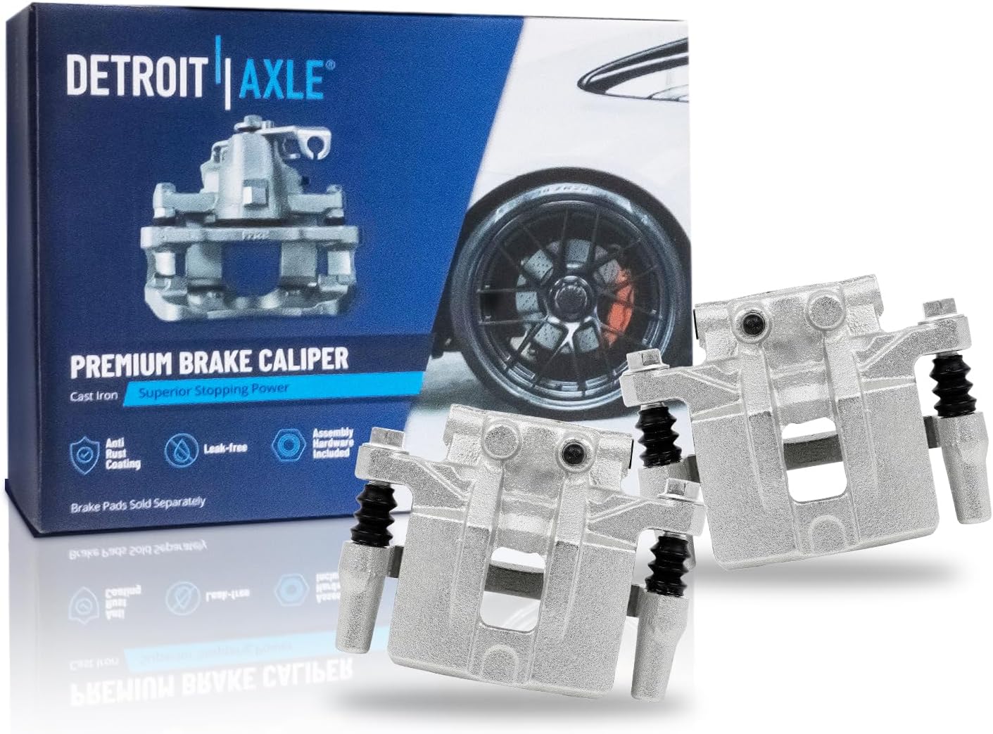 Detroit Axle - Rear Drilled Brake Rotors Calipers Bracket Pads Replacement for Dodge Caliber Mitsubishi Lancer Outlander Sport RVR - 8pc Set