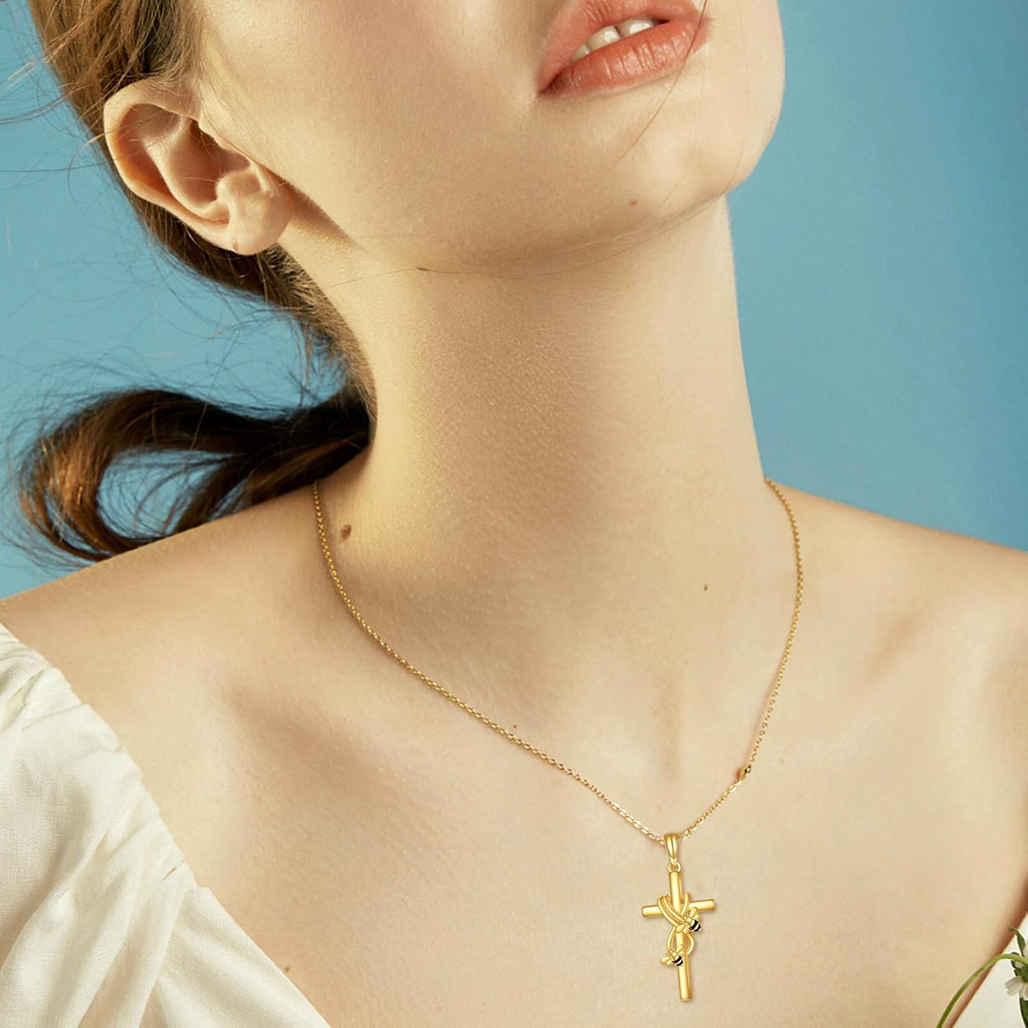 KECHO 14k Real Gold Cross Jewelry Gifts for Mother Grandma Sister Cross Pendant Necklace for Women