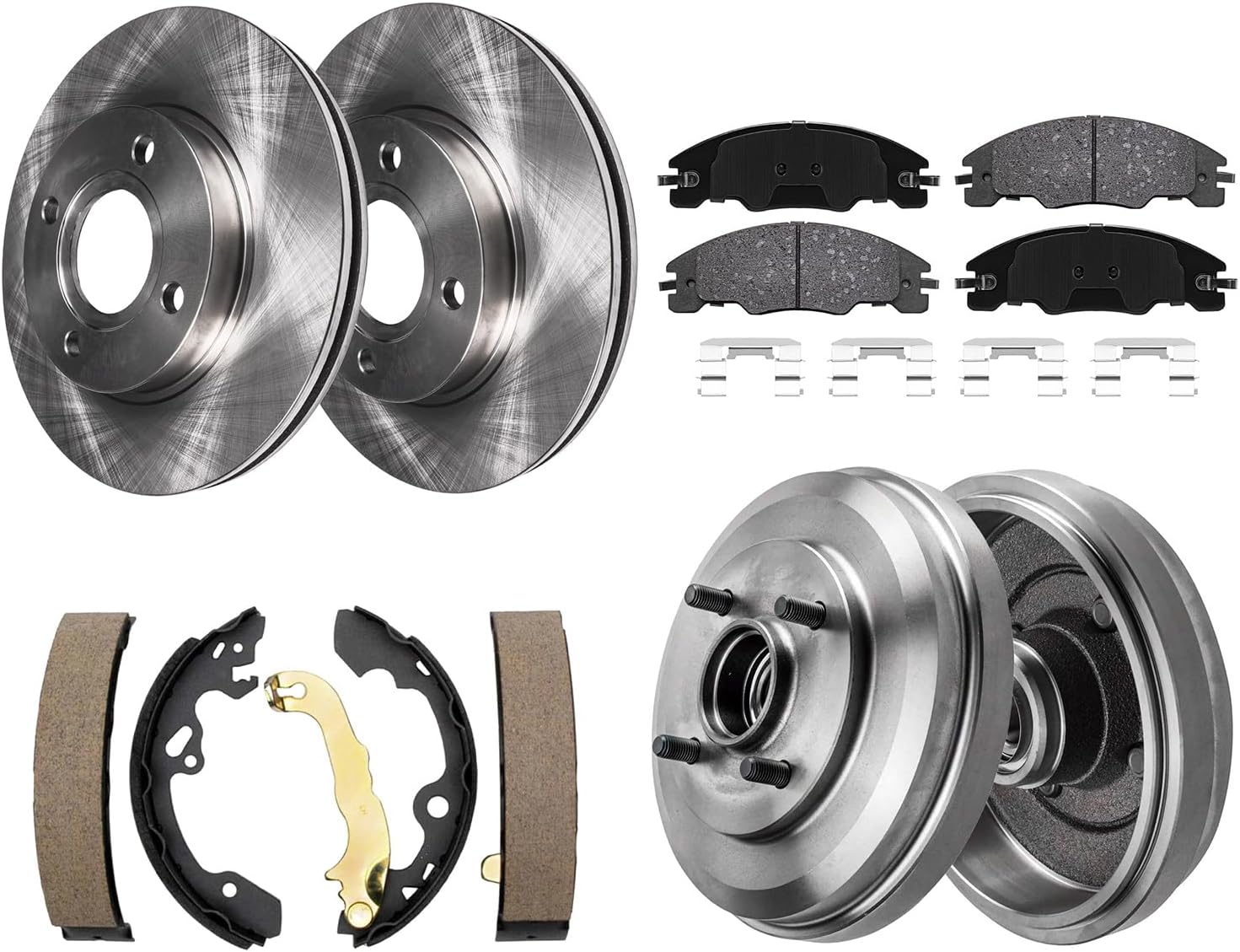 Detroit Axle - 8pc Brake Kit for Ford 2009 2010 2011 Focus, Front Disc Brake Rotors Ceramic Brakes Pads Rear Brake Drums Semi-Metallic Brake Shoes Replacement : 10.83' inch Front Rotors