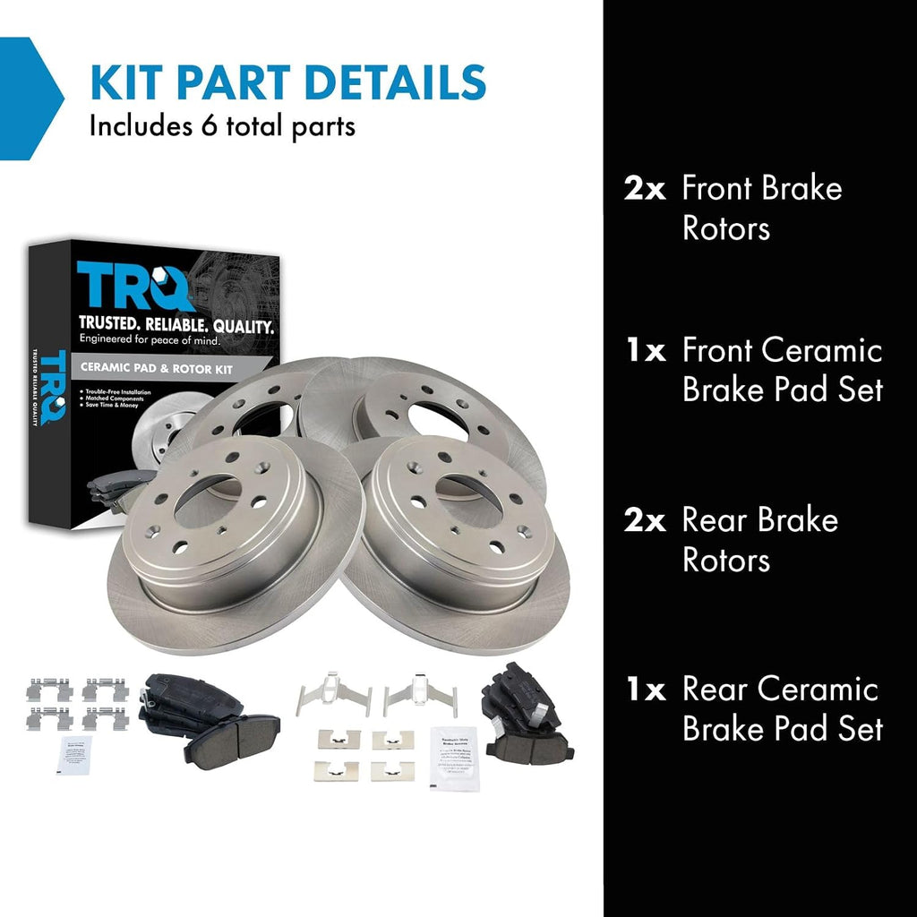 TRQ Front and Rear Brake Pad and Rotor Set Ceramic Compatible with 1994 Acura Integra