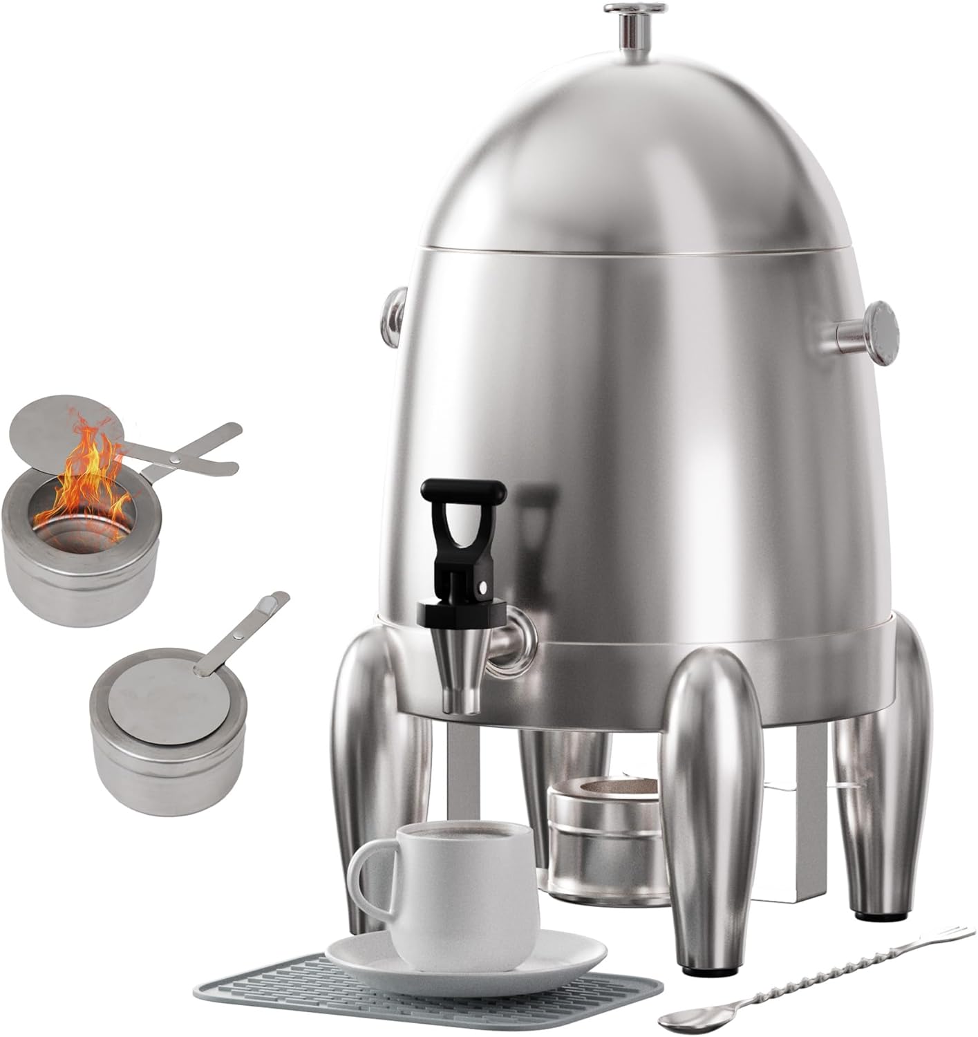 3 Gallon Beverage Dispenser with Stand, Commercial Coffee Urn with Spigot, Hot Drink Buffet Warmer Server for Parties Weddings Holiday Entertaining Catering Events (Plus Mixing Spoon and Drip Mat)