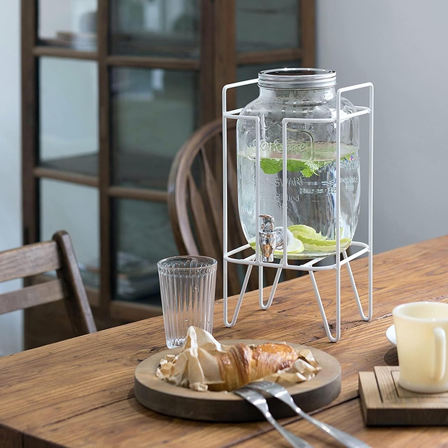 135 Oz Glass Water Pitcher With Faucet & Base – Large Capacity Beverage Dispenser For Iced Tea, Juice, And More