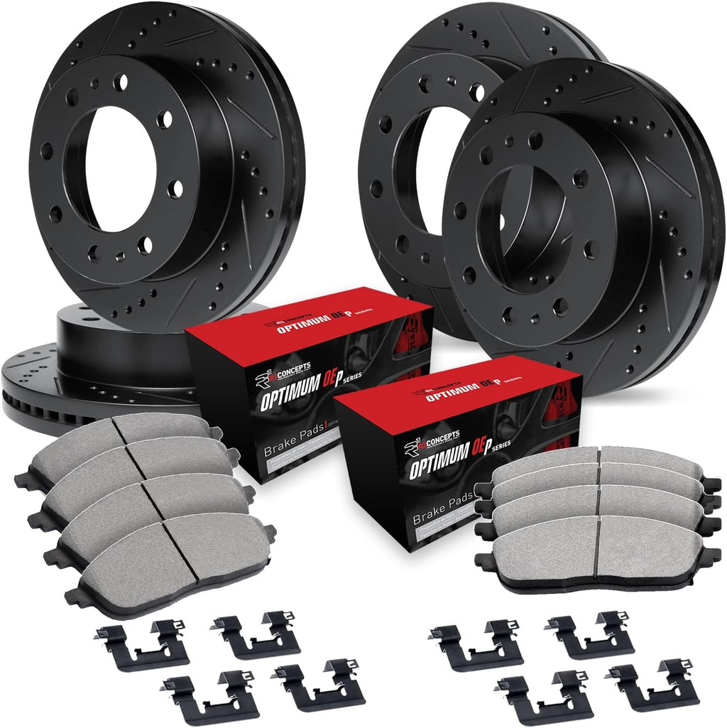 R1 Concepts Front and Rear Brake Kit Fits 2010 Ford F-250; 2010-2011 Ford F-350| Optimum Oep Pads, Drilled Slotted Rotors| Hardware| 13.7' Front & 13.4' Rear