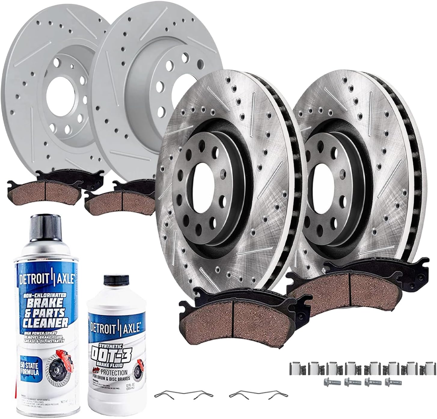 Detroit Axle - Brake Kit for 11-13 Audi A3 [Base] 11.34' inch Front and 11.10' inch Rear Drilled and Slotted Disc Brake Rotors Ceramic Brakes Pads 2011 2012 2013 Replacement