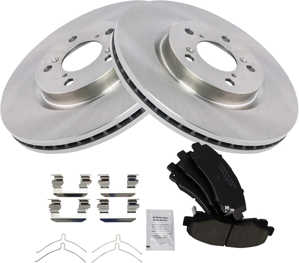 TRQ Front Brake Pad and Rotor Set Ceramic Vented Rotors Compatible with 2009-2014 Acura TL
