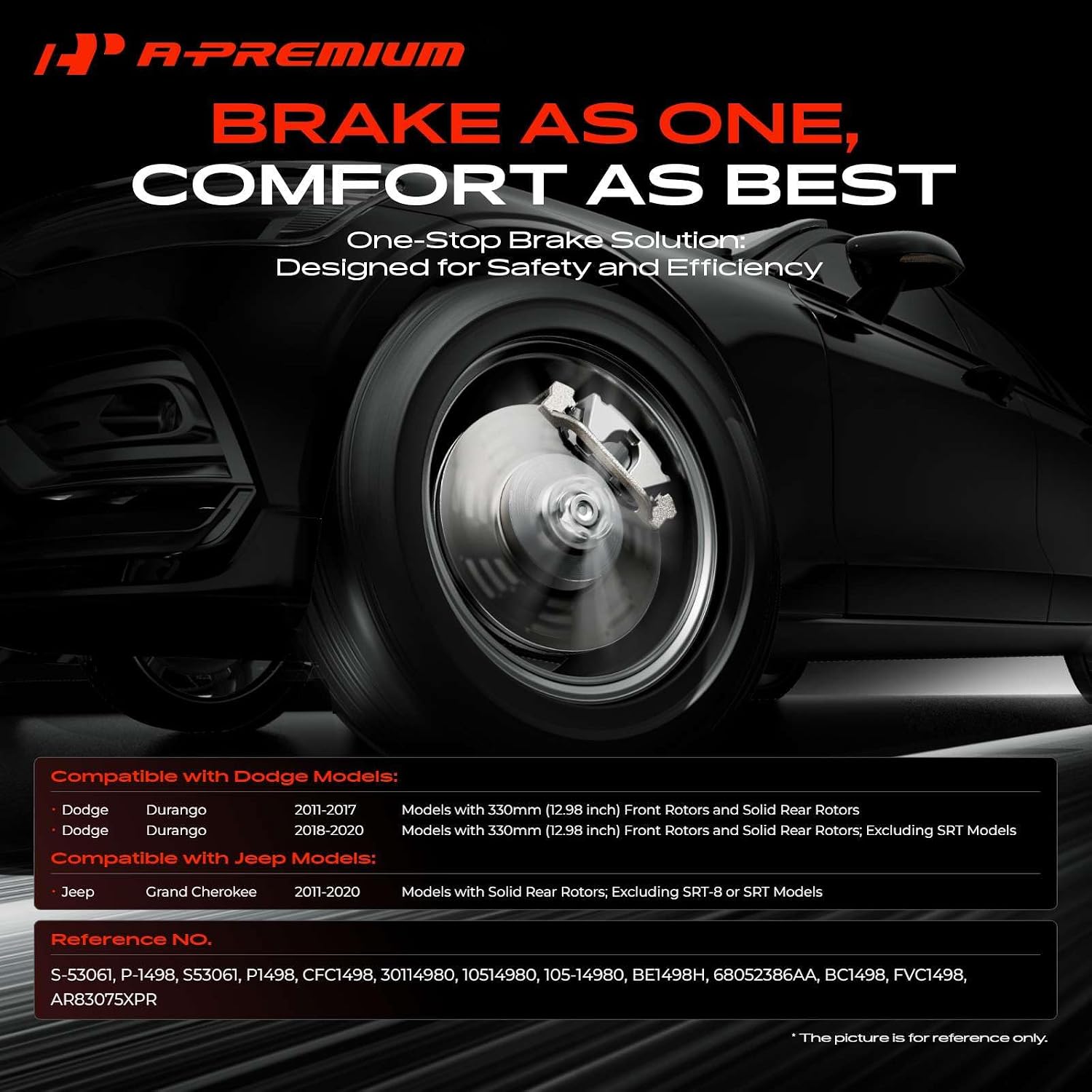 A-Premium 12.99 inch (330mm) Rear Drilled and Slotted Disc Brake Rotors + Ceramic Pads Kit Compatible with Select Dodge and Jeep Models - Durango/Grand Cherokee 2011-2020, 6-PC Set