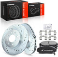 A-Premium 10.32 inch(262 mm) Front Drilled and Slotted Disc Brake Rotors + Ceramic Pads Kit Compatible with Select Acura and Honda Models - Integra 1994-2001, Civic 1993 1994 1995, 6-PC Set