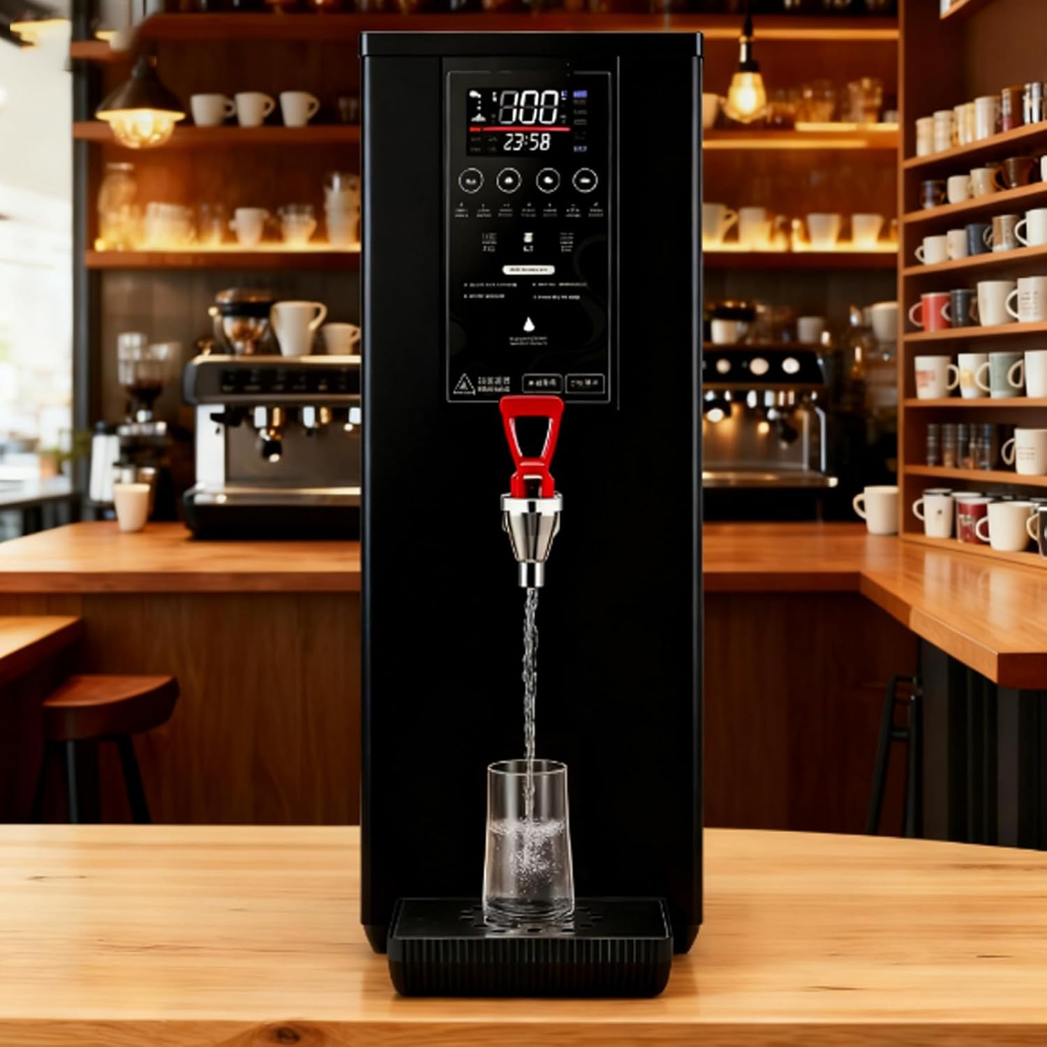 Eletric Restaurant Water Boiler,Commercial Hot Water Dispenser,Digital Display Countertop Boiling Water Machine, 1000W Fast Heating for Restaurant, Home, Office Black