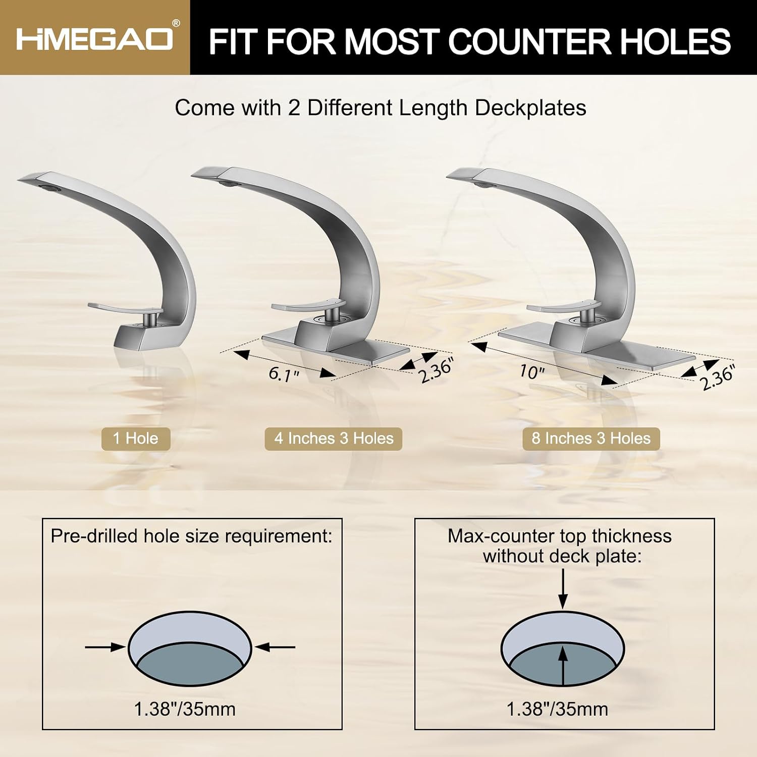 Bathroom Faucet Brushed Nickel,Bathroom Sink Faucet for Sink 1 Hole or 3 Hole Mount Single Handle Basin Mixer with 6-inch 10-inch Deckplate