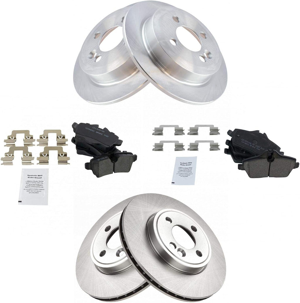 TRQ Front and Rear Brake Pad and Rotor Set Ceramic Vented Solid Rotors Compatible with 2007-2015 Mini Cooper