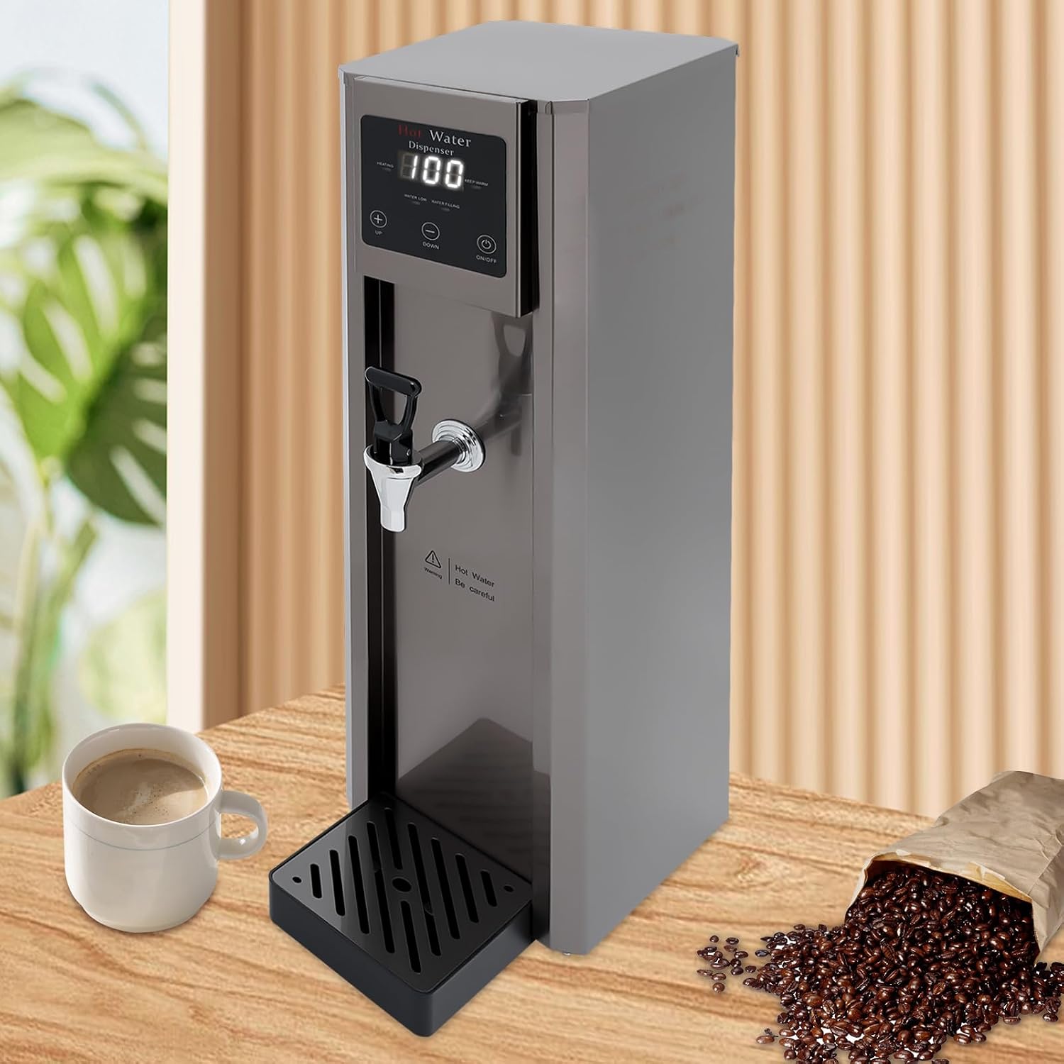 Step-Heating Commercial Hot Water Dispenser Countertop 3000W Fast Ready Water Boiler Machine Automatic 10L Water Boiler for Restaurant, Home, Office(10L,Silver,Style 3)