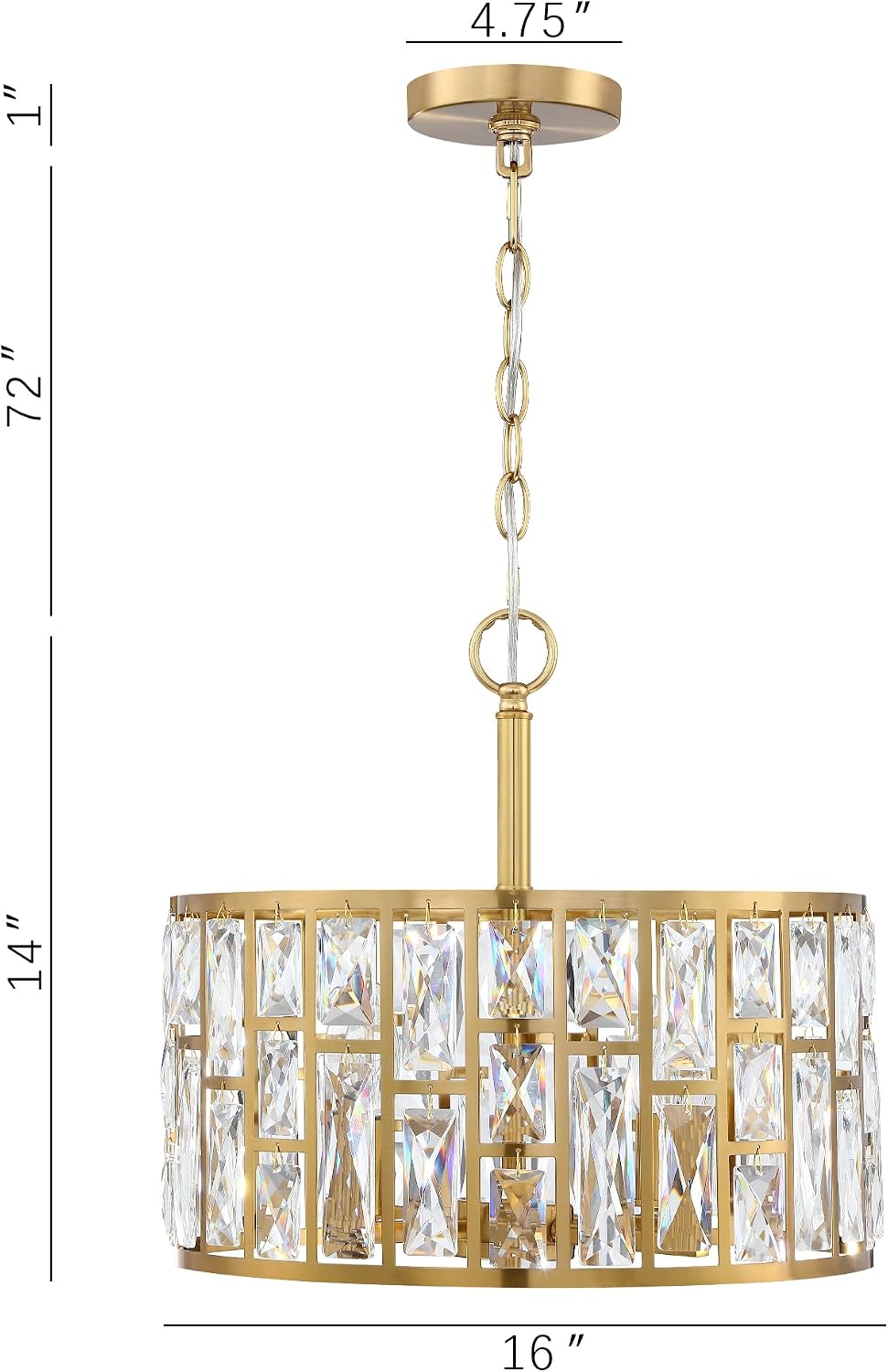 MEXO Farmhouse Crystal Convertible Chandelier and Semi Flush Mount Lighting Gold Cylinder Drum Shade Pendant for Kitchen Island Dining Room Bedroom Hallway