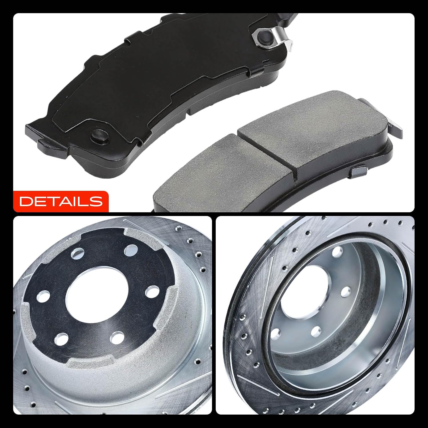 A-Premium 12.80 inch (325mm) Rear Drilled and Slotted Disc Brake Rotors + Ceramic Pads Kit Compatible with Select Chevy and GMC Models - Silverado 1500/Sierra 1500 99-06, Tahoe, Astro, Safari, Yukon