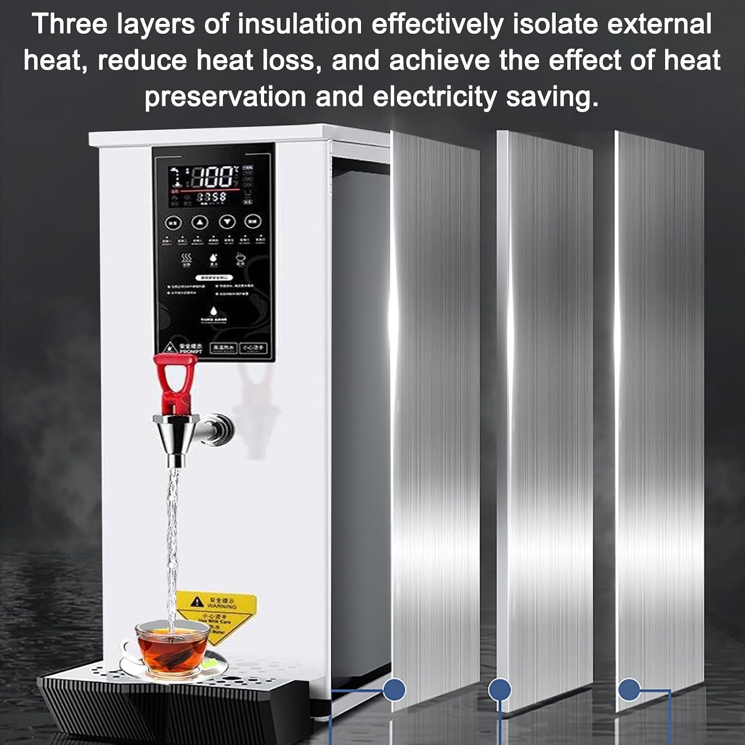 Step-Heating Commercial Hot Water Dispenser, 3000W Water Boilers for Tea Making, 25L Countertop Boiling Water Machine for Coffee, Milk Tea Shops,Black