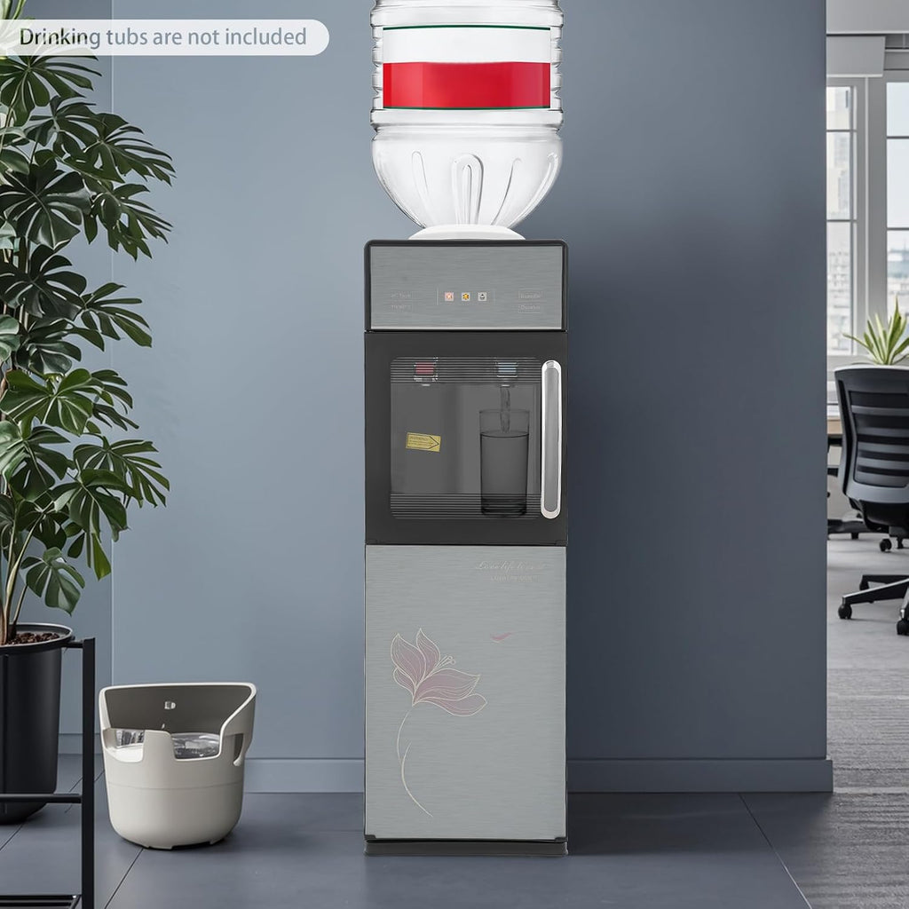 Bacocoo Freestanding Hot&Cold Water Dispenser for Home Office, Top Loading Water Dispenser with Hot,Cold Room Temp, Grey&Black Compact Space-Saving Design.