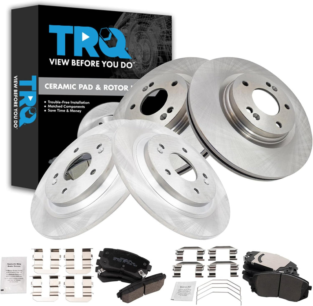 TRQ Front and Rear Brake Pad and Rotor Set Ceramic Compatible with 2018-2020 Hyundai Kona