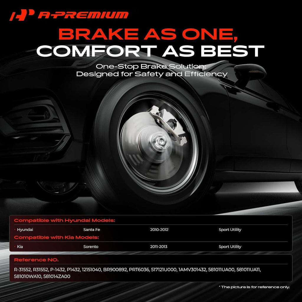 A-Premium 11.82 inch (300mm) Front Vented Disc Brake Rotors + Ceramic Pads Kit Compatible with Hyundai and Kia Models - Santa Fe 2010-2012, Sorento 2011-2013, 6-PC Set